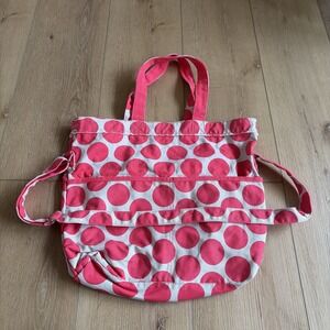 Thirty One Retro Metro Pink Mod Polka Dot Canvas Bag Purse Tote Pockets
